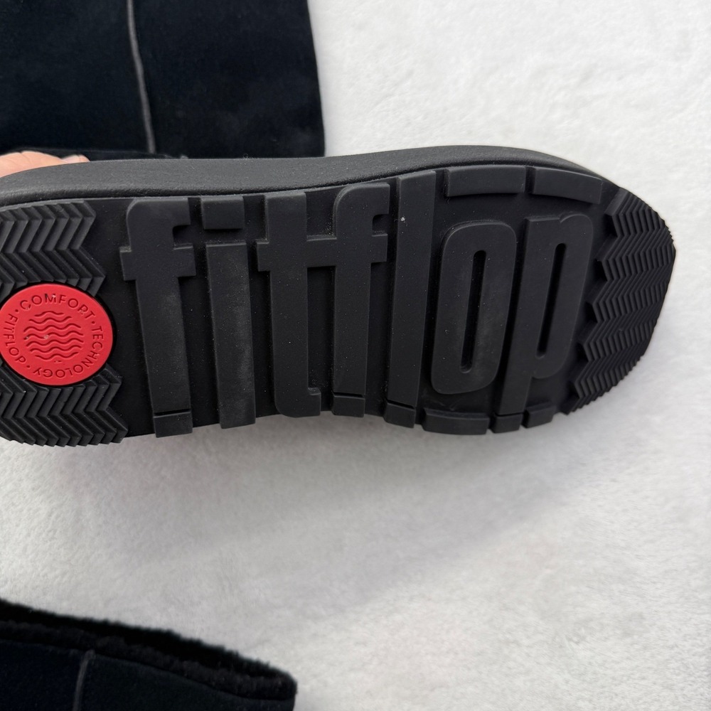 Fitflop Black Leather Suede Fur Lined Winter Boots Women US 10 - Picture 2 of 7
